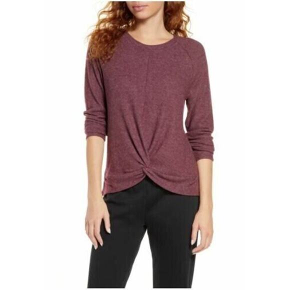 Socialite Women's Twist Front Brushed Hacci Sweatshirt Burgundy Small MSRP $54 - Picture 1 of 7